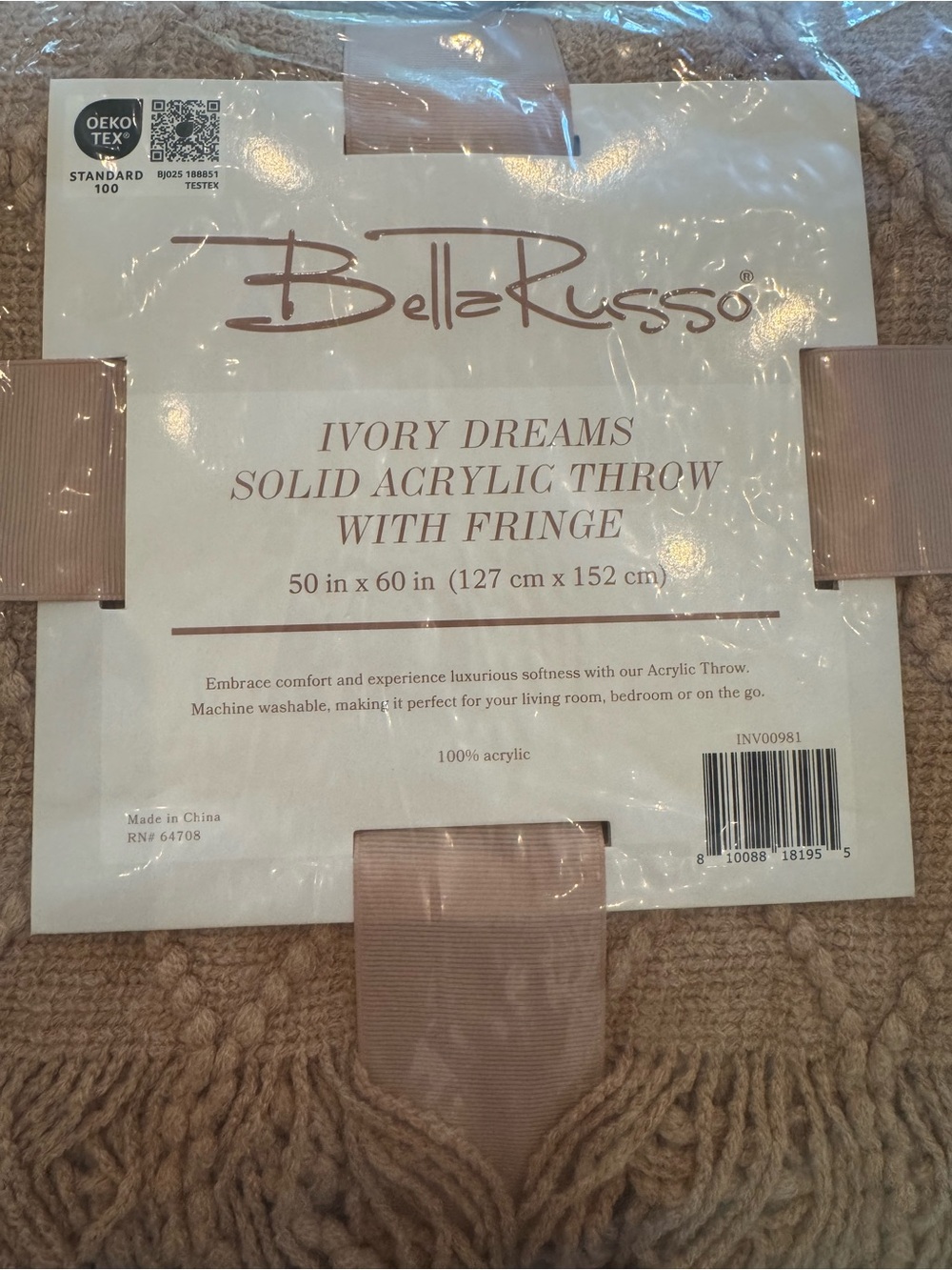 Bella Russo Ivory Dreams Pink Knit Throw Blanket with Fringe 50x60 Boho - Picture 2 of 4
